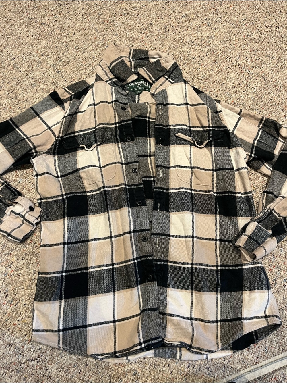 American eagle Plaid Button-Up Shirt - Beige & Black